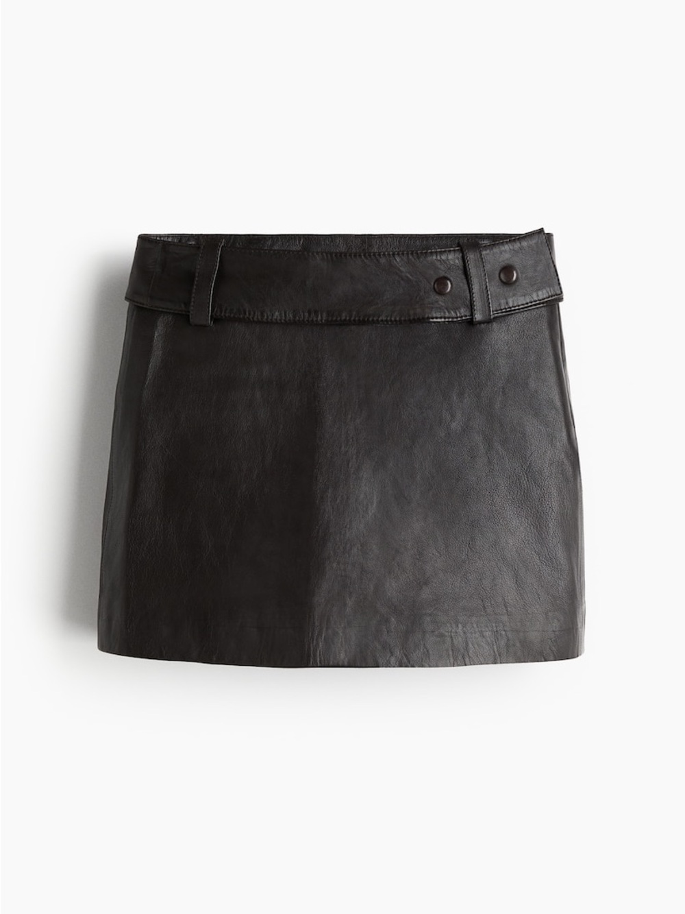 H&M Studio Dark Brown Real Leather Mini Skirt with Belted Waist